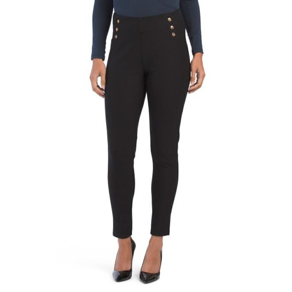 KAY UNGER Slim Button Pants Black Women Size Large
